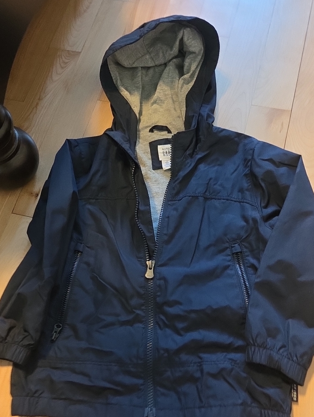 GAP Navy Hooded Raincoat with Heather Gray Lining